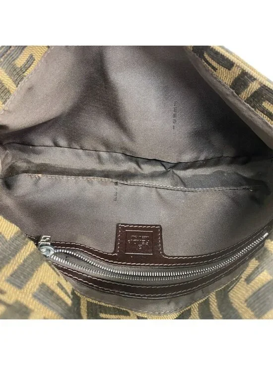 Fendi Handbag Zucca Mamma Bucket Nylon Canvas Brown Silver - Picture 4 of 10